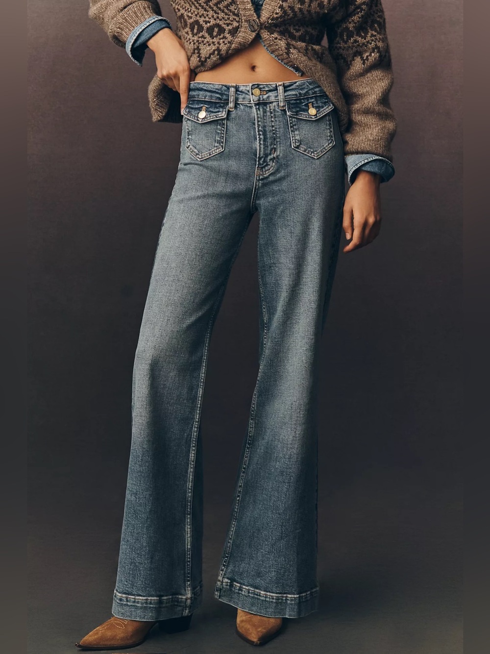 Pilcro by Anthropologie High-Rise Flare Jeans Size 29 Flap Pocket Wide Leg Boho
